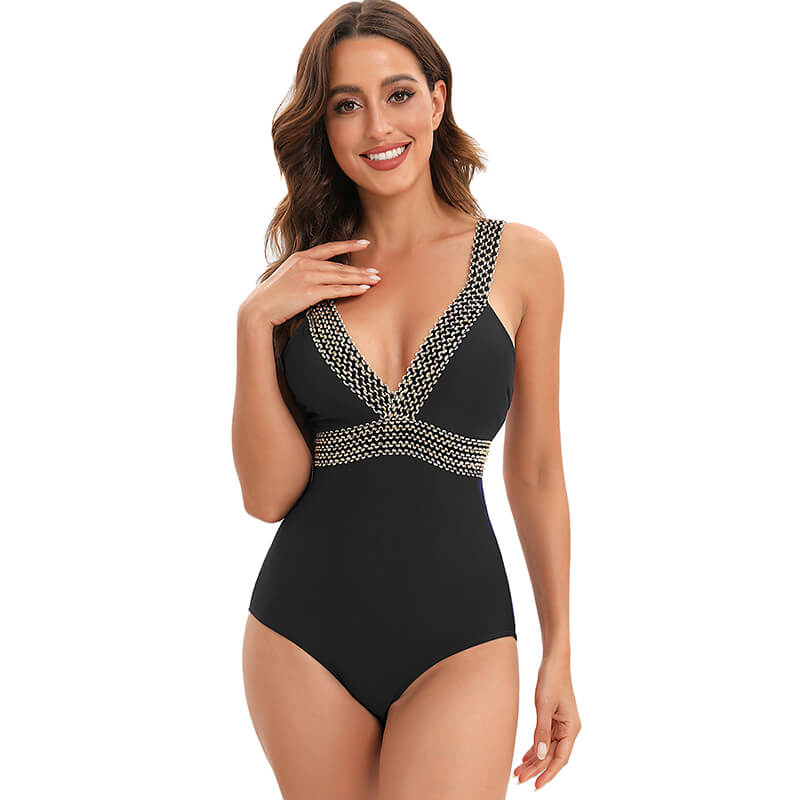 Costume Scollo a V con Dettaglio Dorato