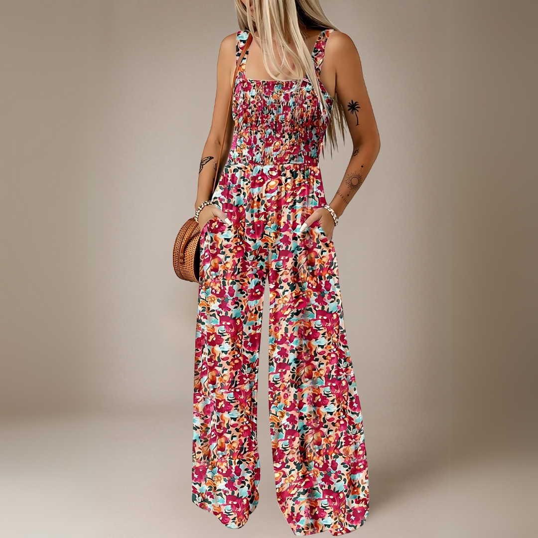 Tuta Lunga con Stampa Floreale e Gamba Larga