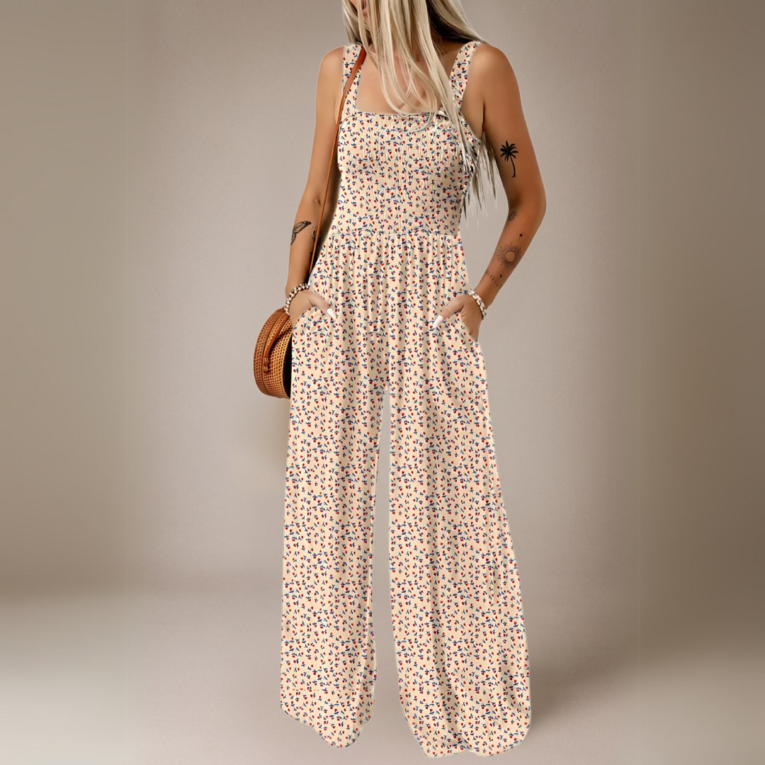 Tuta Lunga con Stampa Floreale e Gamba Larga