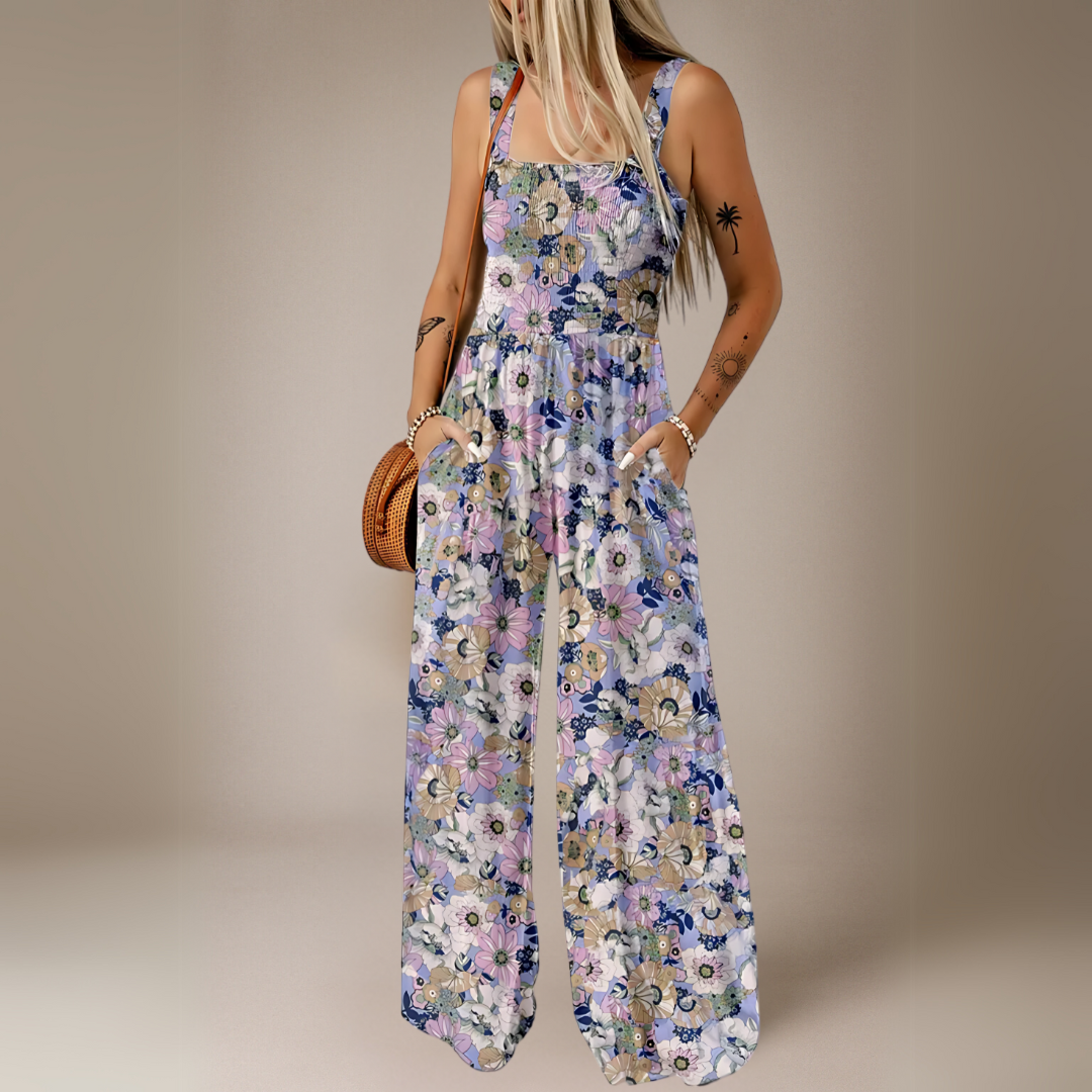 Tuta Lunga con Stampa Floreale e Gamba Larga