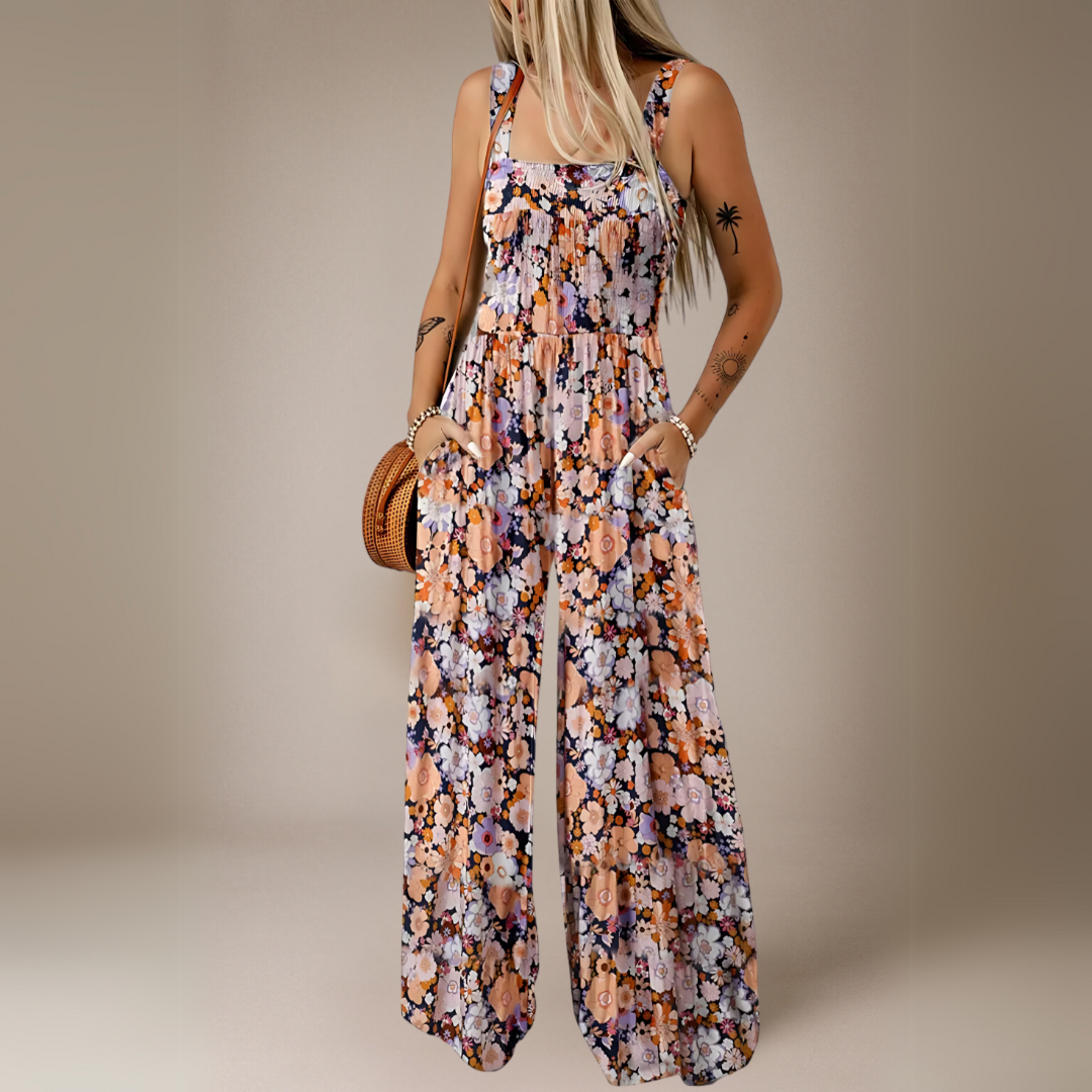 Tuta Lunga con Stampa Floreale e Gamba Larga