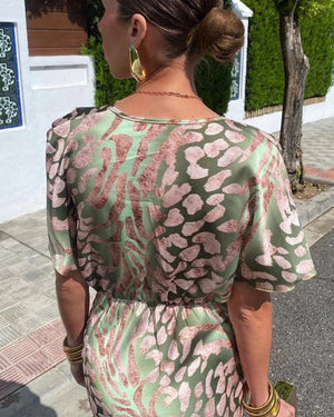 Bruna | Vestito Lungo Satinato Twisted con Scollo a V Drappeggiato