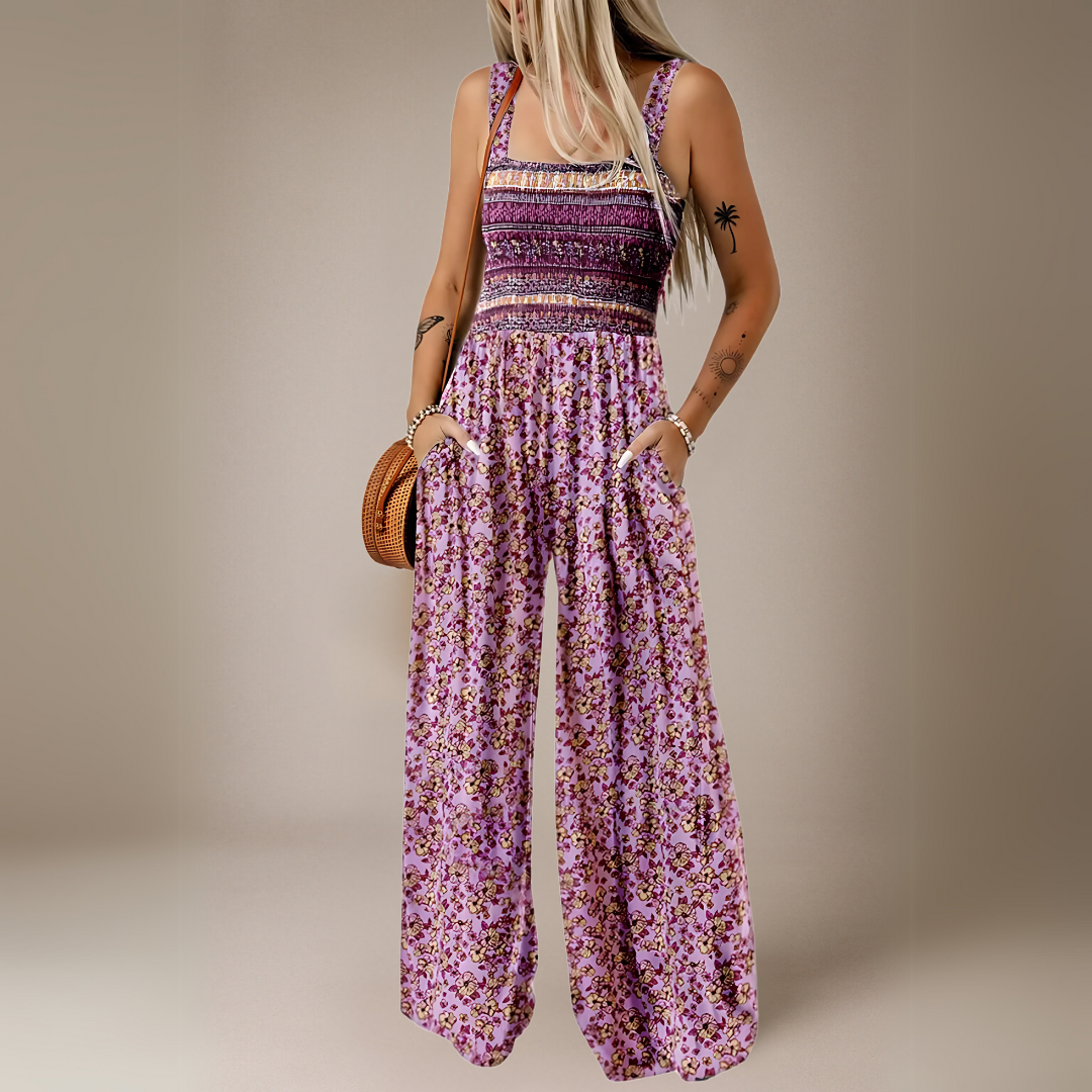 Tuta Lunga con Stampa Floreale e Gamba Larga