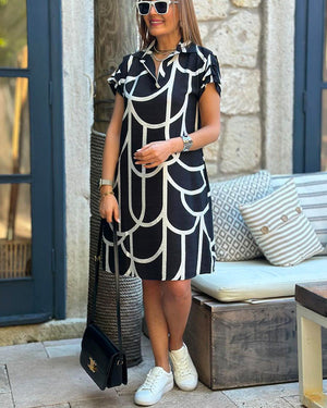Vestito Polo Casual con Stampa Geometrica
