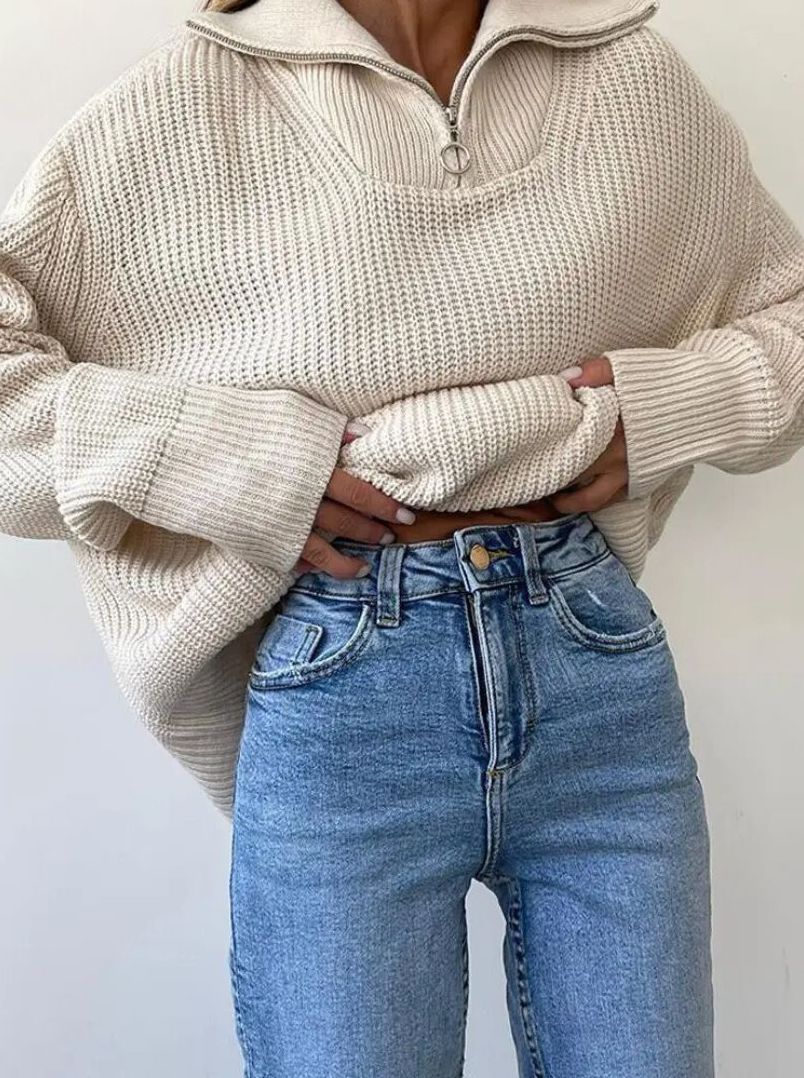 Ellie - Maglione Donna Oversize Collo Alto a Zip