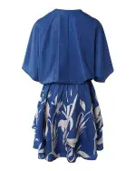 Vestito Corto Stampato con Scollo a V e Nodo Anteriore