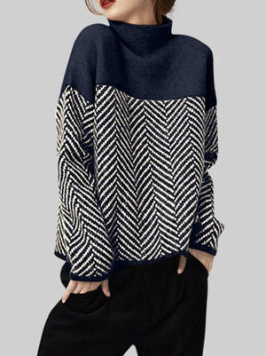 Elena™ | Pullover in Maglia a Collo Alto con Motivo zigzag
