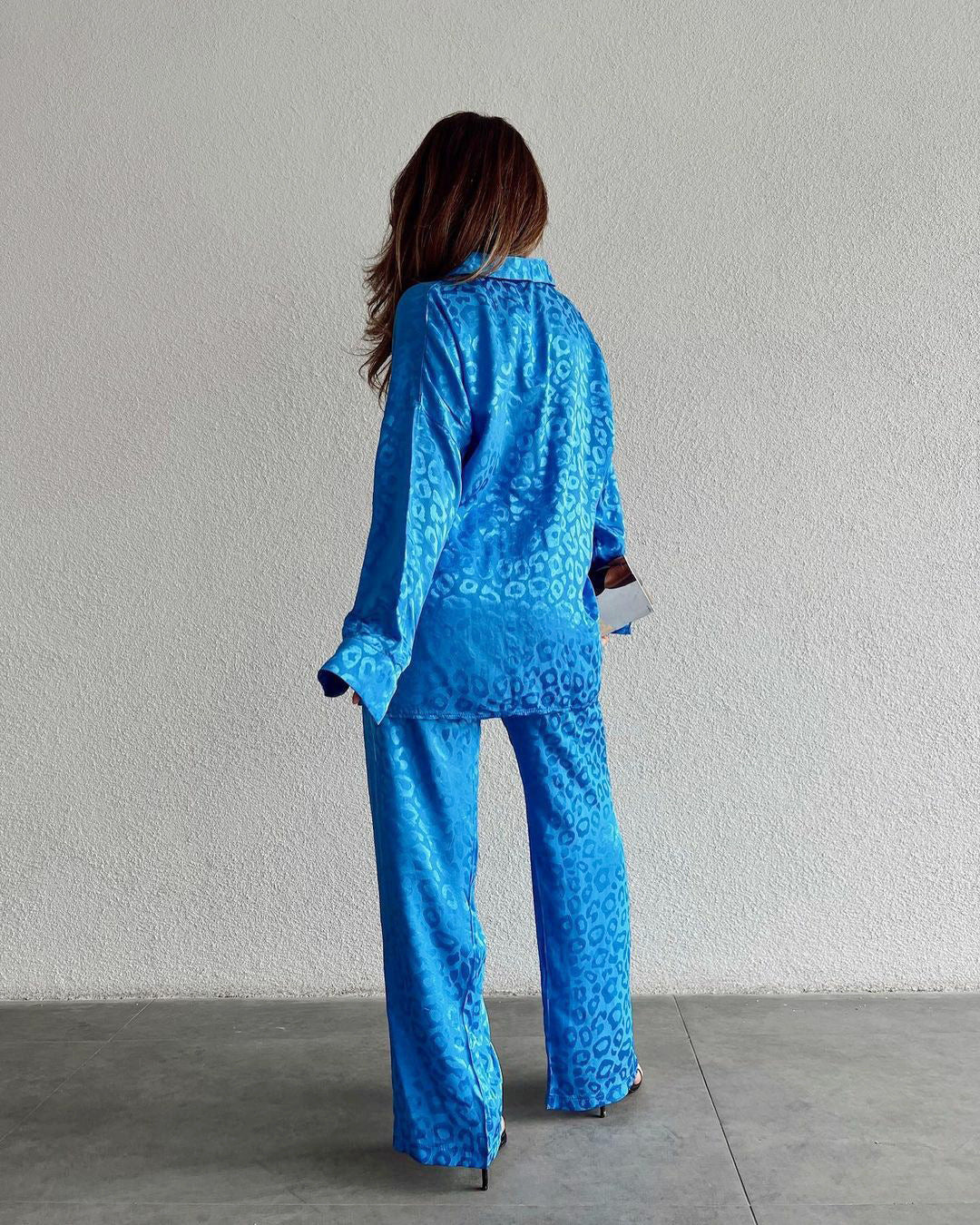 Set in Raso Stampa Leopardo - Camicia e Pantaloni