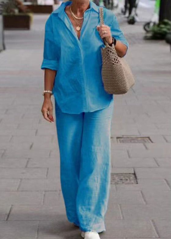 Completo Donna Livia – Camicia e Pantaloni in Cotone e Lino, Fresco e Comodo