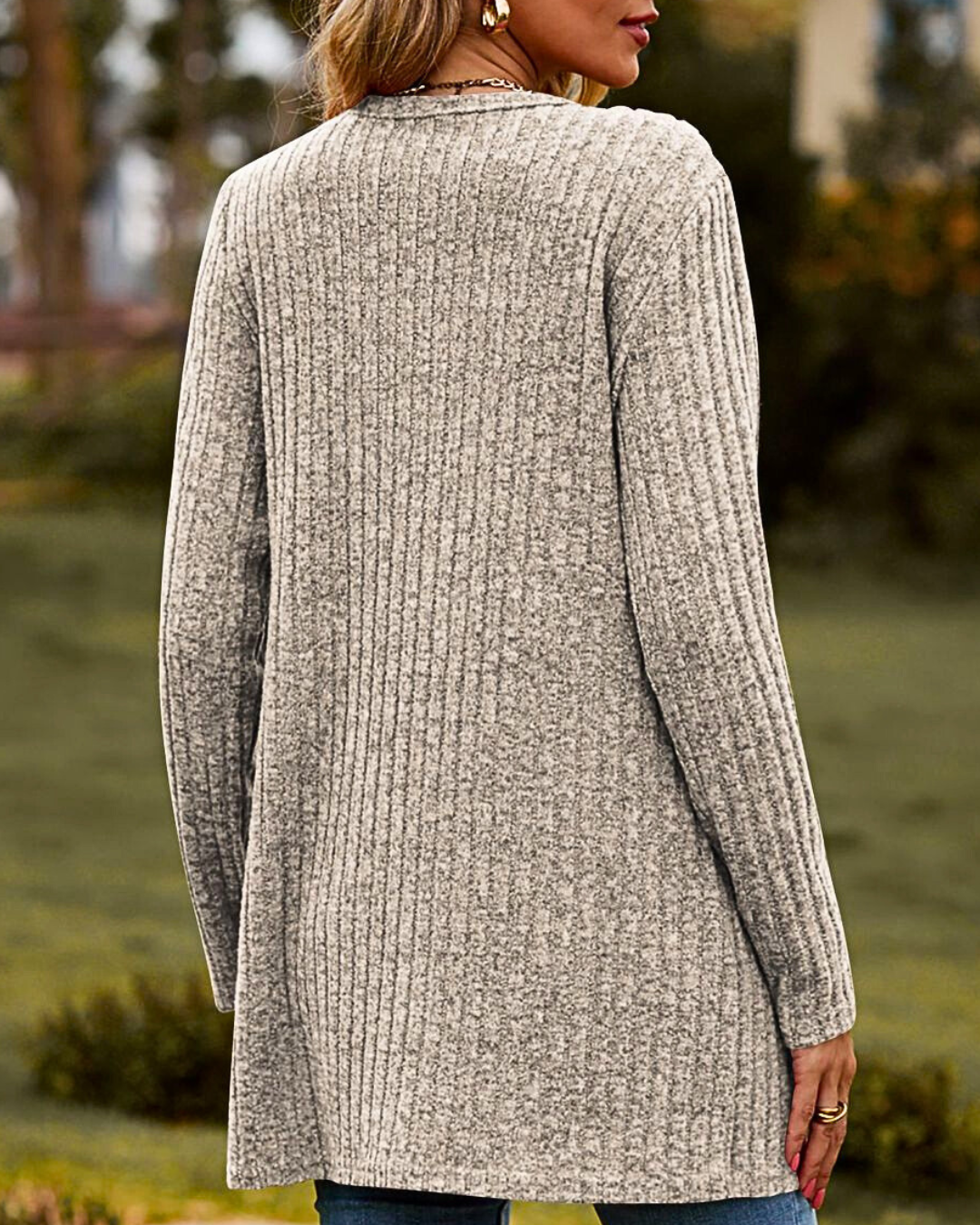 Cardigan Donna Elegante Sveva – Lungo in Maglia a Coste con Bottoni e Tasche