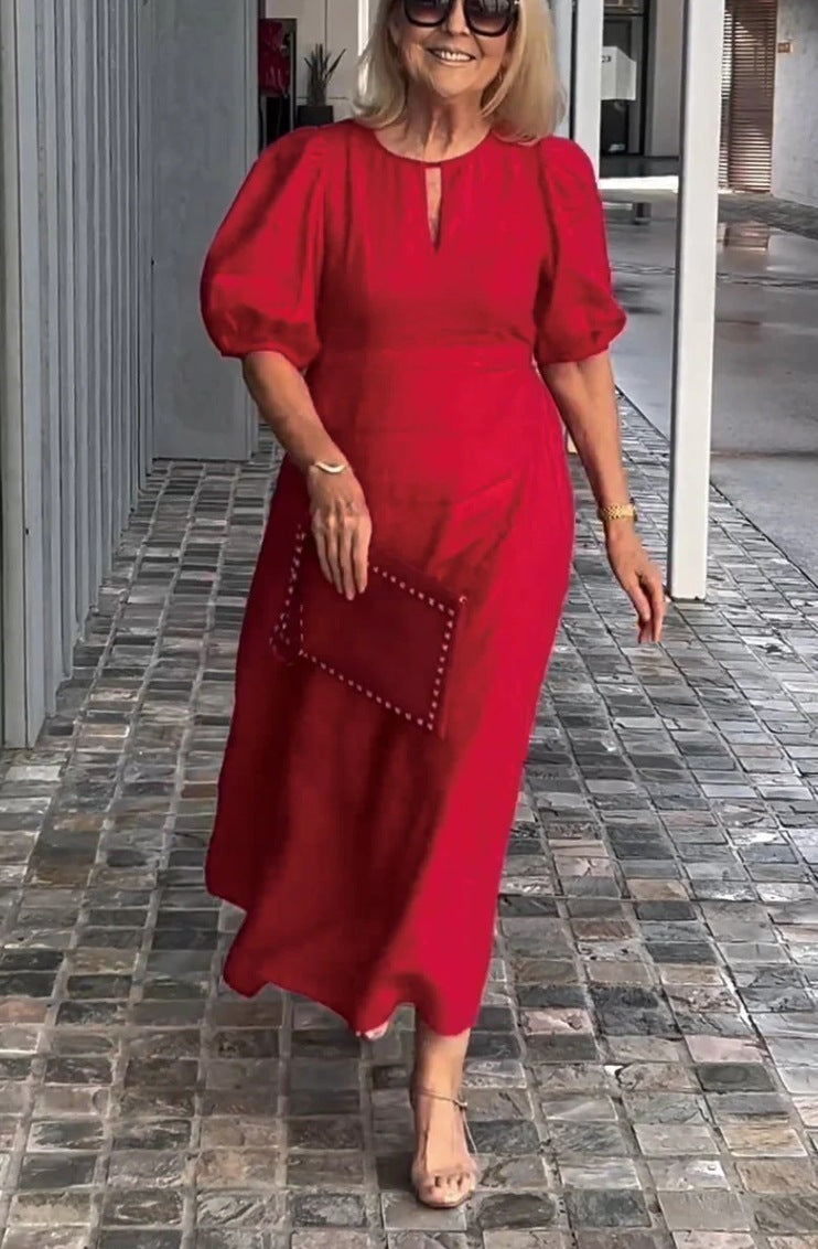 Vestito Midi Elegante Valentina con Maniche a Sbuffo