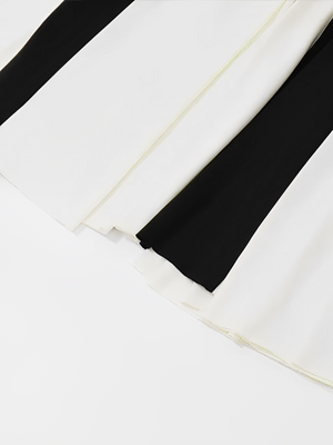 Vestito Lungo Elegante Nero e Bianco con Scollo a Cuore