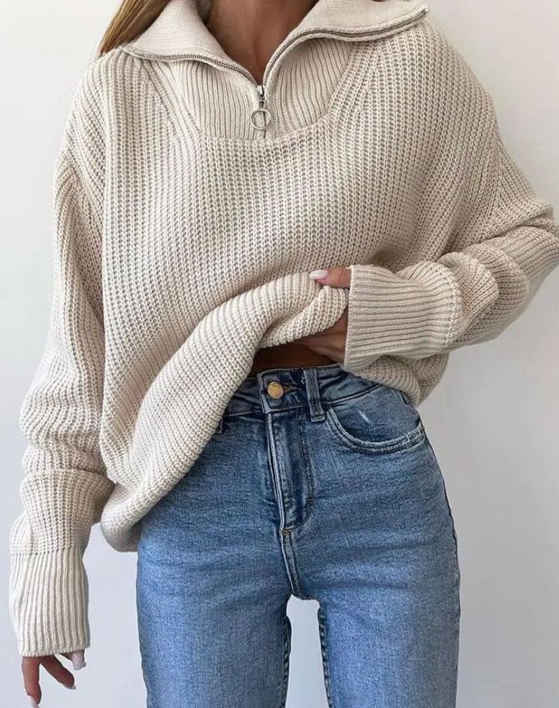 Ellie - Maglione Donna Oversize Collo Alto a Zip