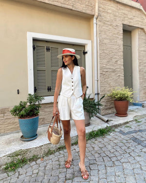 Completo Gilet e Shorts Sartoriale Misto Lino