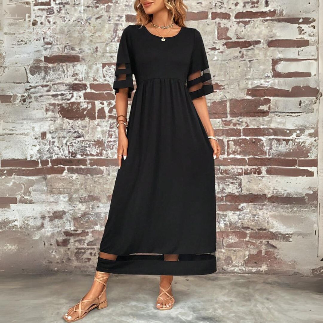 Vestito Lungo Donna Elegante Luna – Con Dettagli Trasparenti e Stile Versatile