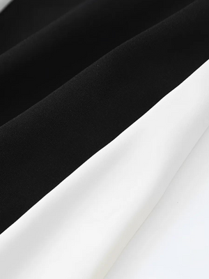 Vestito Lungo Elegante Nero e Bianco con Scollo a Cuore