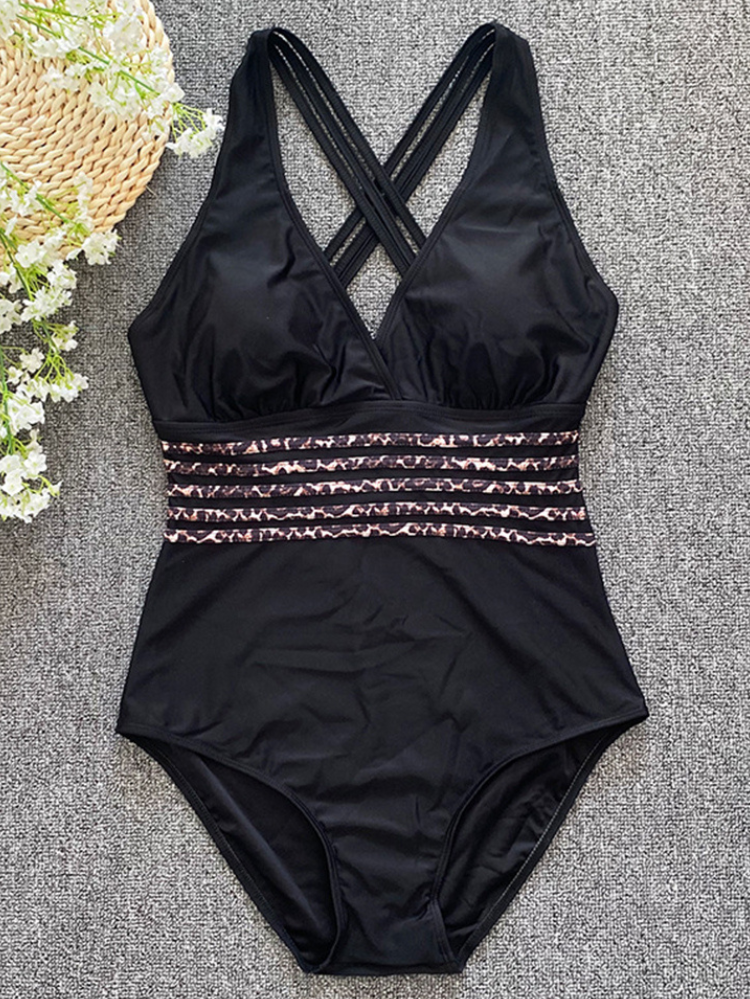 Costume Intero Donna Contenitivo Scollo V Fascia Modellante Leopardata