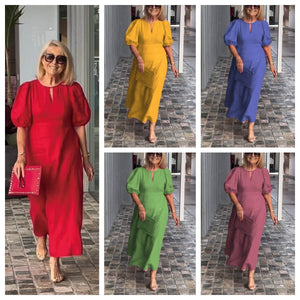 Vestito Midi Elegante Valentina con Maniche a Sbuffo