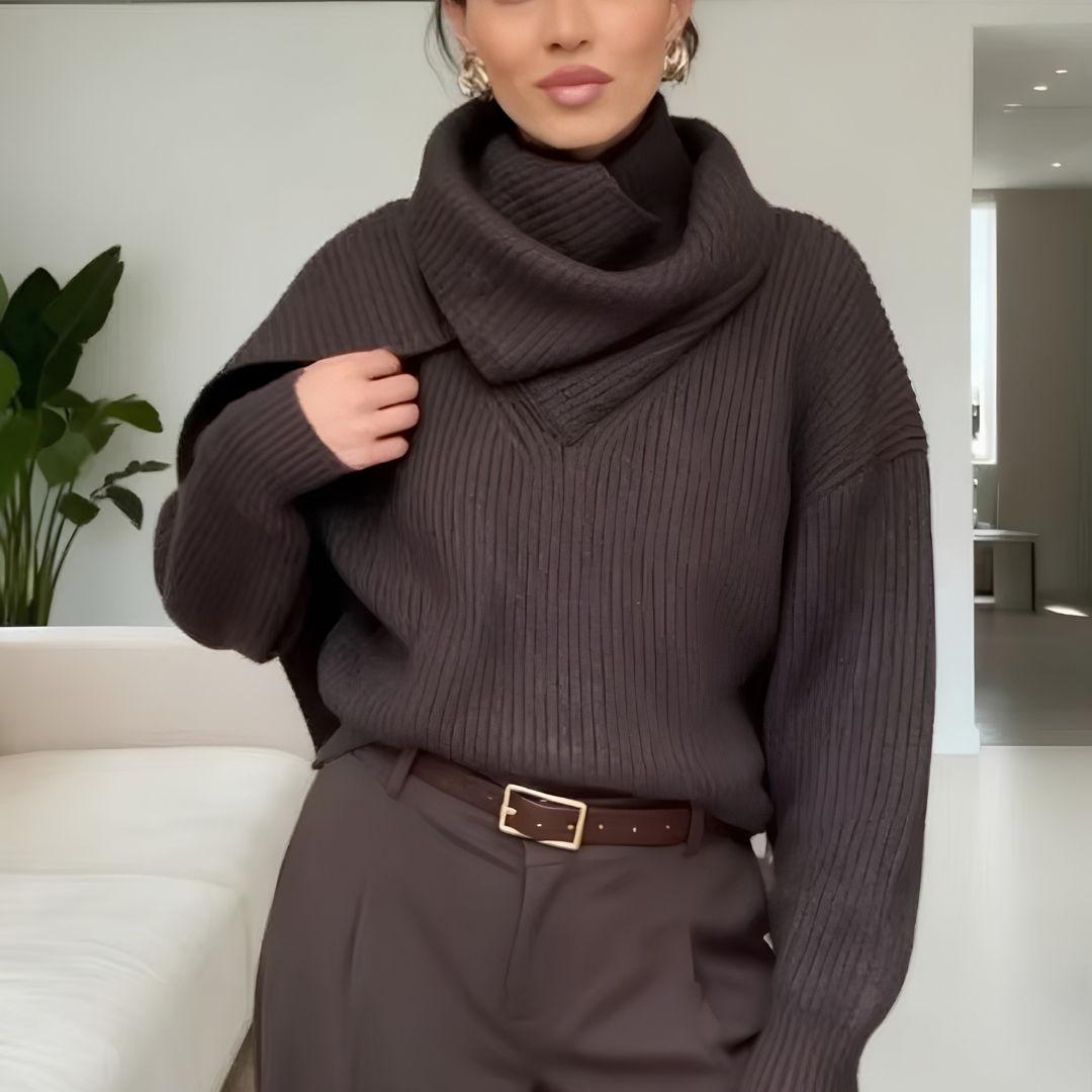 Maglione Donna con Collo Effetto Sciarpa – Calore Avvolgente ed Eleganza Moderna – Eva
