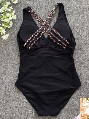 Costume Intero Donna Contenitivo Scollo V Fascia Modellante Leopardata