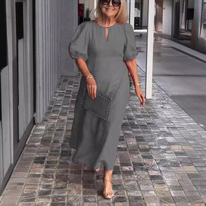 Vestito Midi Elegante Valentina con Maniche a Sbuffo