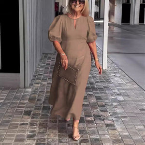 Vestito Midi Elegante Valentina con Maniche a Sbuffo