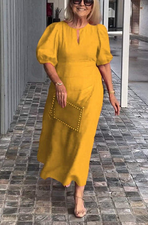 Vestito Midi Elegante Valentina con Maniche a Sbuffo
