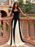 Vestito Lungo Elegante Nero e Bianco con Scollo a Cuore