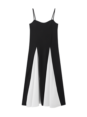 Vestito Lungo Elegante Nero e Bianco con Scollo a Cuore