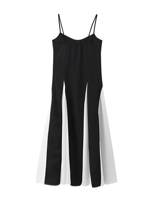 Vestito Lungo Elegante Nero e Bianco con Scollo a Cuore