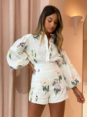 Completo Firenze - Camicia e Shorts con Stampa Floreale Delicata