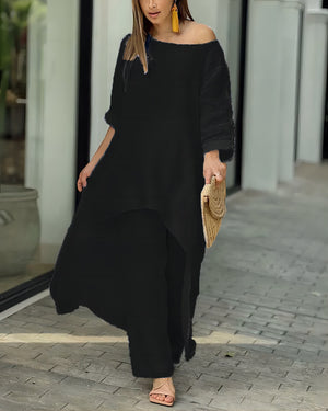 Alessia – Completo Donna Elegante in Stile Lino con Tunica Asimmetrica