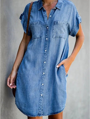 Anna – Vestito Camicia Donna in Denim Casual con Tasche