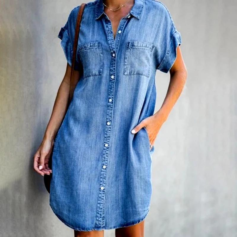 Anna – Vestito Camicia Donna in Denim Casual con Tasche