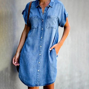 Anna – Vestito Camicia Donna in Denim Casual con Tasche