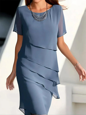 Eliana - Abito Elegante a Strati in Chiffon Leggero Leela Moda Abito Festa Abito da Sera Abito Cerimonia