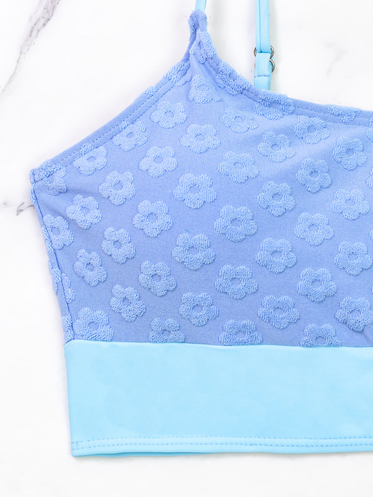 Bikini Donna Ricamato a Vita Alta – Costume Due Pezzi con Fiori in Rilievo