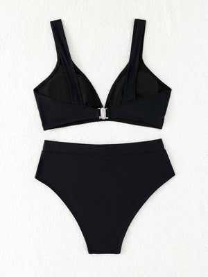 Bikini Due Pezzi Donna Vita Alta – Top Scollo a V Profondo con Spalline Larghe