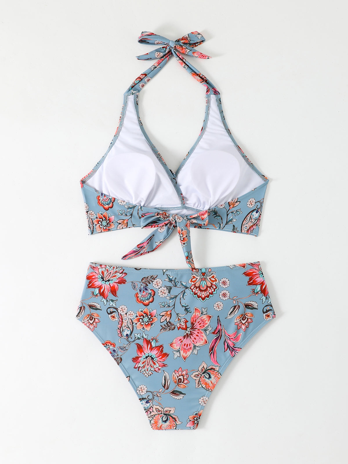Bikini Due Pezzi Vita Alta Donna – Top Halter Volant e Slip Contenitivo Modellante