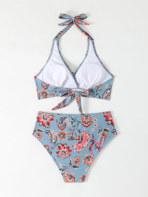 Bikini Due Pezzi Vita Alta Donna – Top Halter Volant e Slip Contenitivo Modellante