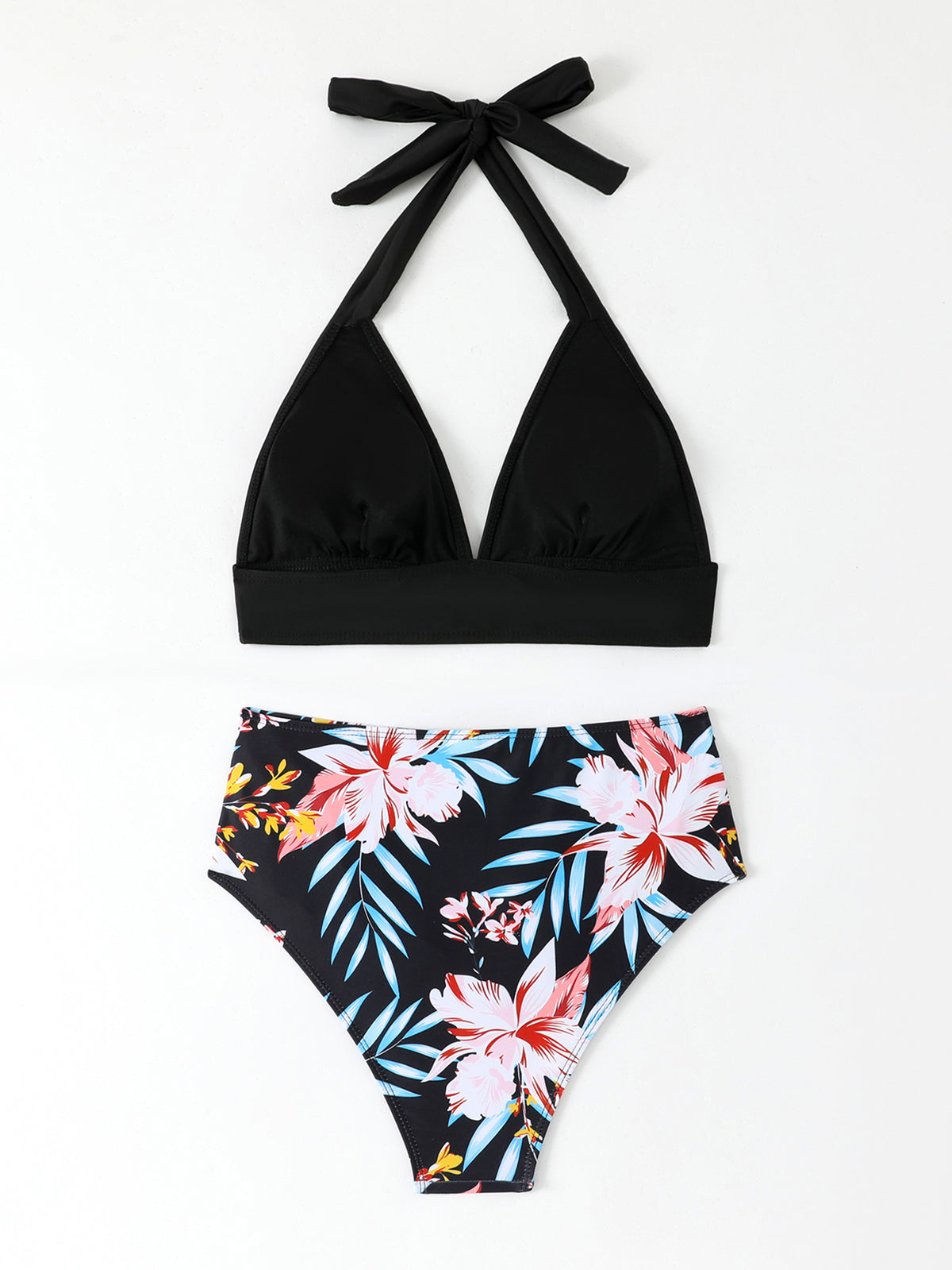 Bikini Due Pezzi Vita Alta Donna – Top Halter Volant e Slip Contenitivo Modellante