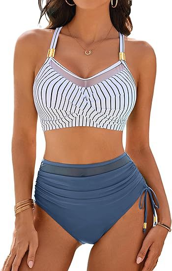 Bikini Vita Alta Donna con Trasparenza Elegante e Dettagli Dorati - Portofino