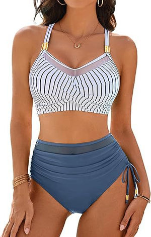 Bikini Vita Alta Donna con Trasparenza Elegante e Dettagli Dorati - Portofino