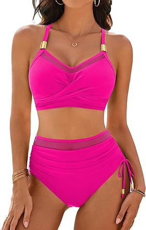 Bikini Vita Alta Donna con Trasparenza Elegante e Dettagli Dorati - Portofino
