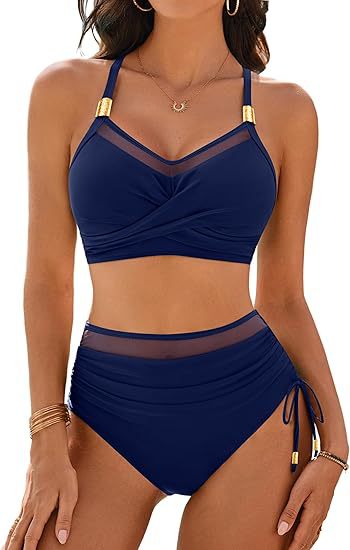 Bikini Vita Alta Donna con Trasparenza Elegante e Dettagli Dorati - Portofino