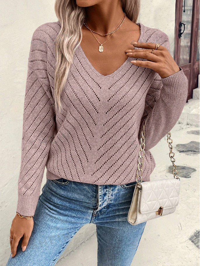 Blusa Donna Elegante Sofia – Maglia Leggera a V con Motivo Traforato