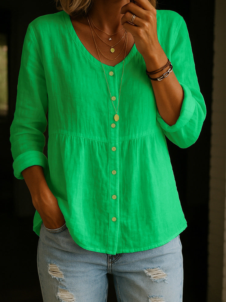 Blusa Donna Estiva con Bottoni Casual Elegante per Uso Quotidiano - Fresca e Morbida in Stile Naturale - Giulia
