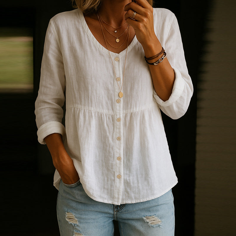 Blusa Donna Estiva con Bottoni Casual Elegante per Uso Quotidiano - Fresca e Morbida in Stile Naturale - Giulia