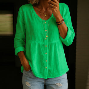 Blusa Donna Estiva con Bottoni Casual Elegante per Uso Quotidiano - Fresca e Morbida in Stile Naturale - Giulia