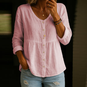 Blusa Donna Estiva con Bottoni Casual Elegante per Uso Quotidiano - Fresca e Morbida in Stile Naturale - Giulia